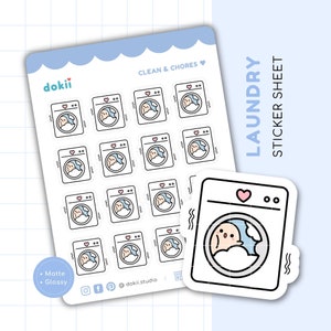Adorable feuille d'autocollants pour le linge | Planificateur de nettoyage autocollants Machine à laver tâches ménagères Kawaii autocollant de jour de lessive dokii BEAN personnage Emoti