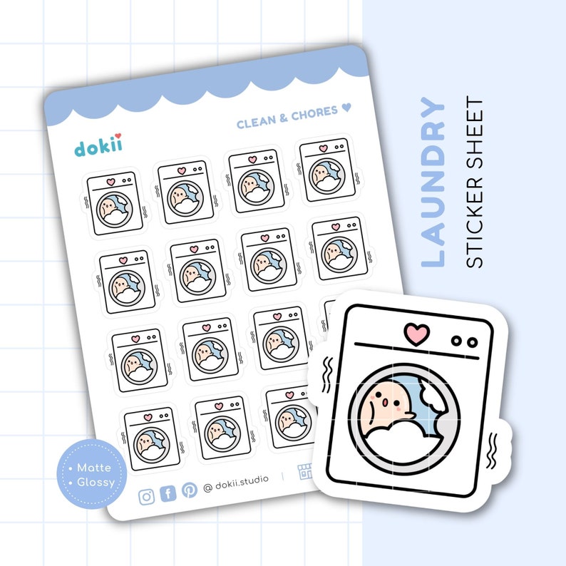 Cute Laundry Sticker Sheet | Cleaning Planner Stickers Washing Machine ...