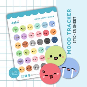 Hoja de pegatinas para el seguimiento del estado de ánimo / 36 pegatinas de emojis bonitos Pegatinas con icono de seguimiento del estado de ánimo, Pegatinas de caras kawaii Feliz, Triste, Enojado, Soñoliento, Indispuesto, Descarado