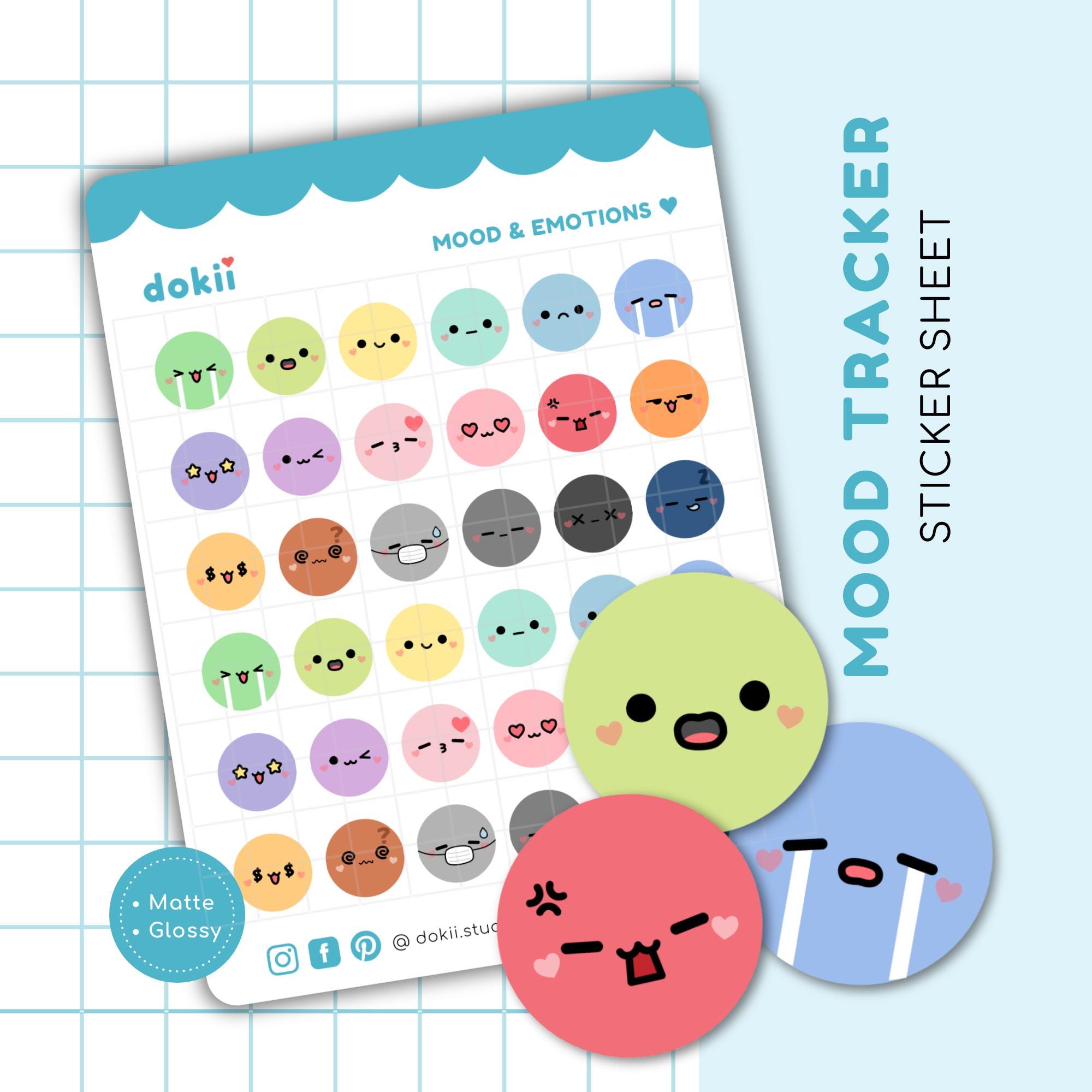 Mood Tracker Sticker Sheet | 36 Cute Emoji Stickers Mood Tracker Icon ...