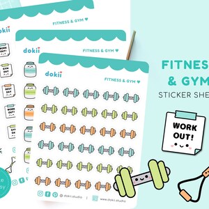 Foglio di adesivi kawaii per pianificatore di fitness e palestra / Adesivi carini per allenamento Esercizi con manubri, corridore, perdita di peso Gennaio Salute Fitness Planner UK