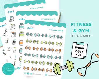 Kawaii Fitness & Gym Planner Sticker Sheet | Cute Workout Stickers Exercise Dumbbell, Runner, Weight Loss January Health Fitness Planner UK