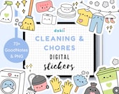 Kawaii Cleaning Digital Stickers | 73+ Cute House Chores GoodNotes Planner Digital Sticker Icon Spring Cleaning PNG Pre-Cropped