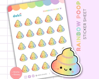 Rainbow Poop Sticker Sheet | Cute Poop Planner Stickers Potty Training Tracker Poop Emoji Toilet Training Planner Sticker Poop Icon
