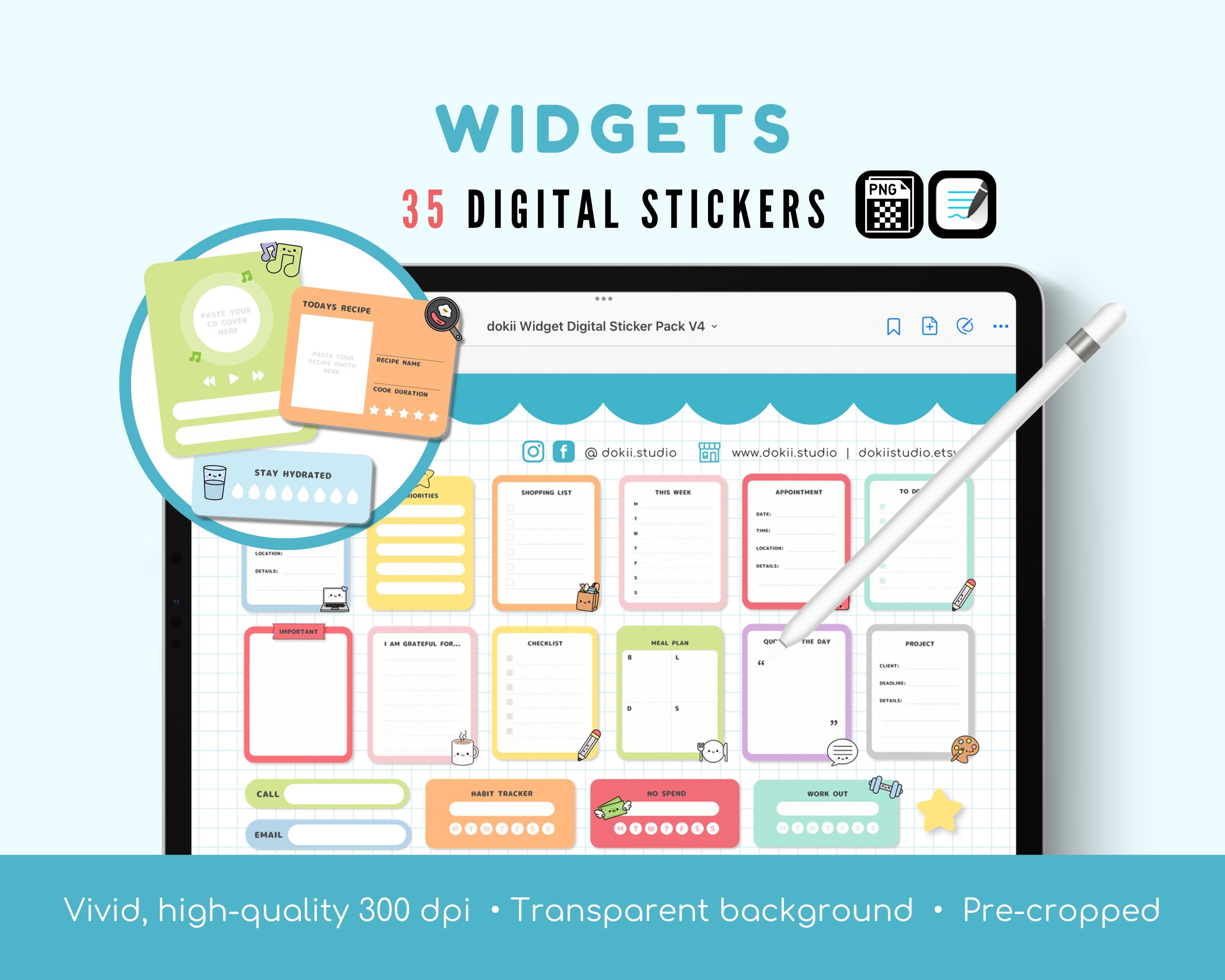 Cute Digital Widget Stickers | 35 Essential Digital Planner Widgets GoodNotes Pre-Cropped PNG Functional Icons File Download Rainbow Planner