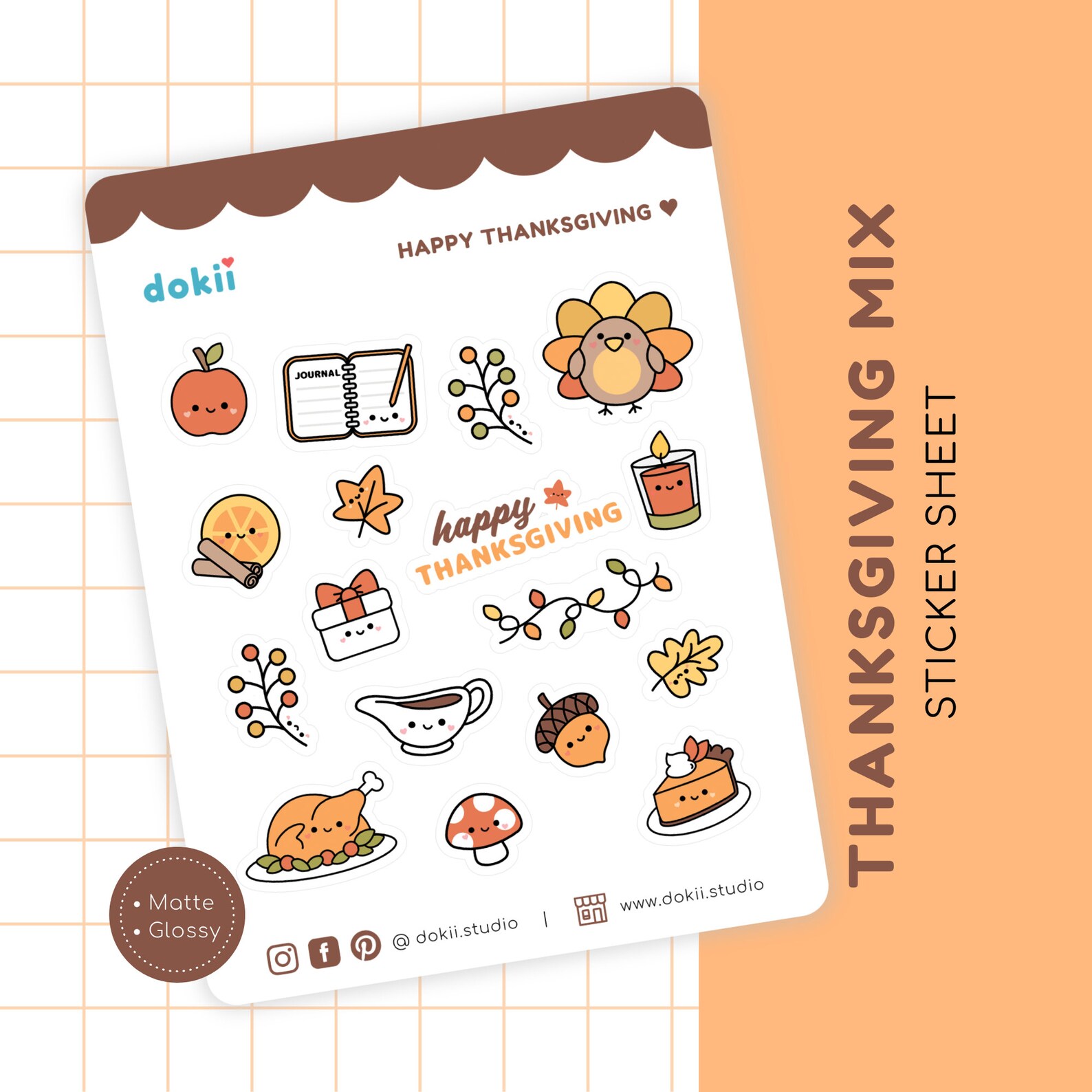 Kawaii Thanksgiving Sticker Sheet | Cute Happy Thanksgiving Turkey ...