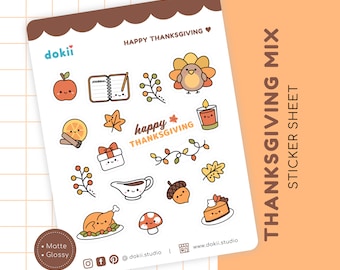 Foglio di adesivi kawaii per il Ringraziamento / Adesivi autunnali carini per il Ringraziamento con tacchino, adesivi per pianificatore autunnale, mix per pianificatore pasti di ottobre, Regno Unito