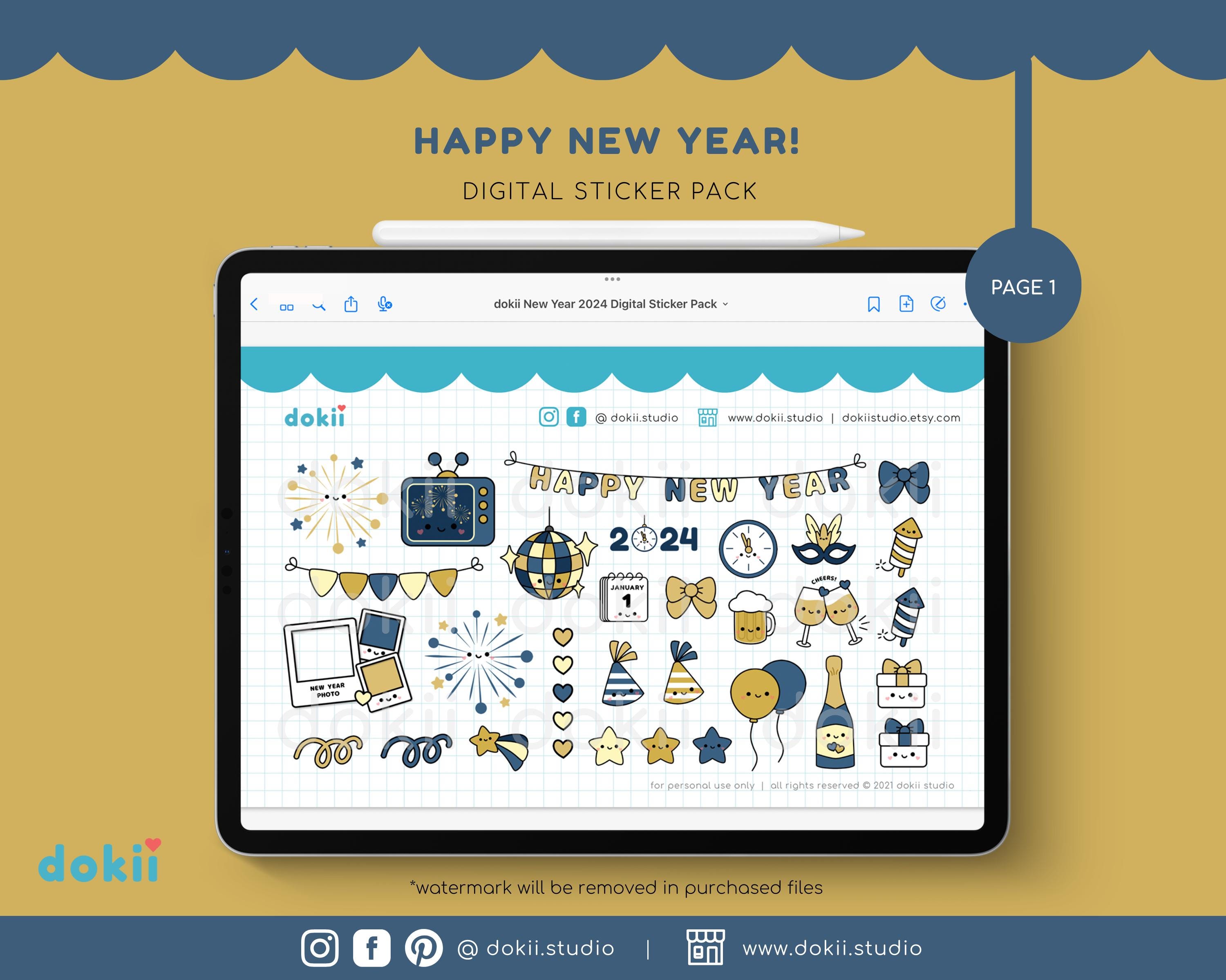 2026 Happy New Year Digital Stickers | Cute New Year Planner Stickers ...