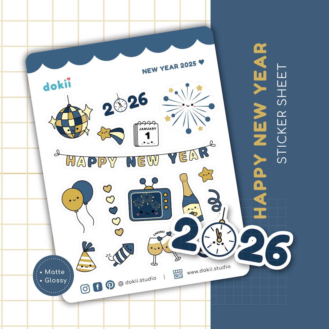 Happy New Year 2026 Sticker Sheet | Cute New Year Planner Stickers Year ...