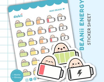Energy Tracker Sticker Sheet | 30 Cute Energy Planner Sticker BEANii Energy Level Sticker Kawaii Social Battery Sticker Mood Planner Sticker