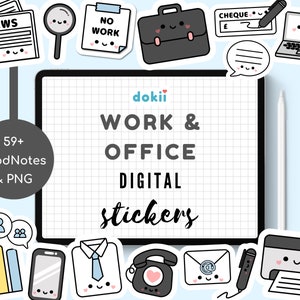 Kawaii Work & Office Digital Stickers | 59 Cute Business Icons Work-From-Home PNG Pre-Cropped GoodNotes Planner Sticker November Download