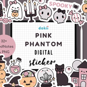 Pink Phantom Halloween Digital Stickers | Cute Ghost Stickers GoodNotes Digital Planner Stickers Spooky Halloween Vol. 2 Holiday Stickers