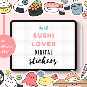 Kawaii Sushi Lover Digital Sticker | 40+ Cute Japanese Food, Drink, Asian Snack, Meal Planner November Pre-Cropped PNG & GoodNotes Download