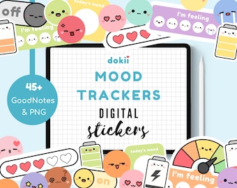 Adesivi digitali carini per il monitoraggio dell'umore / Adesivi kawaii per l'umore Adesivi per l'agenda digitale GoodNotes Adesivi per l'agenda dell'umore Adesivi per la salute mentale Emoji Faces