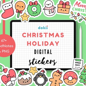 Kawaii Christmas Digital Sticker | 67+ Cute Winter Season GoodNotes Stickers Digital Planner December Festive Holiday Pre-Cropped PNGs