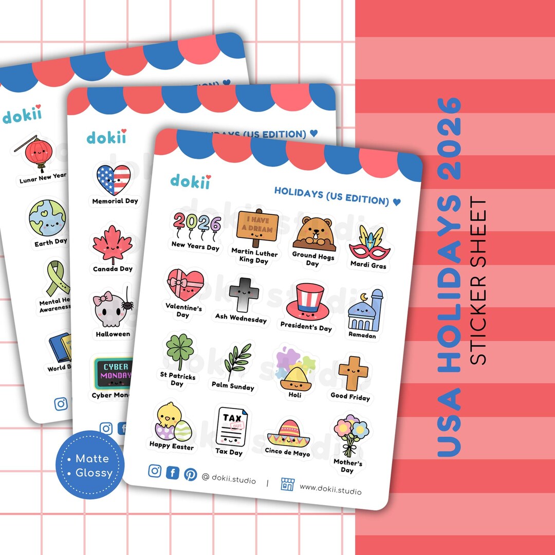 2026 USA Holidays Sticker Sheet | Kawaii US Calendar Stickers American ...