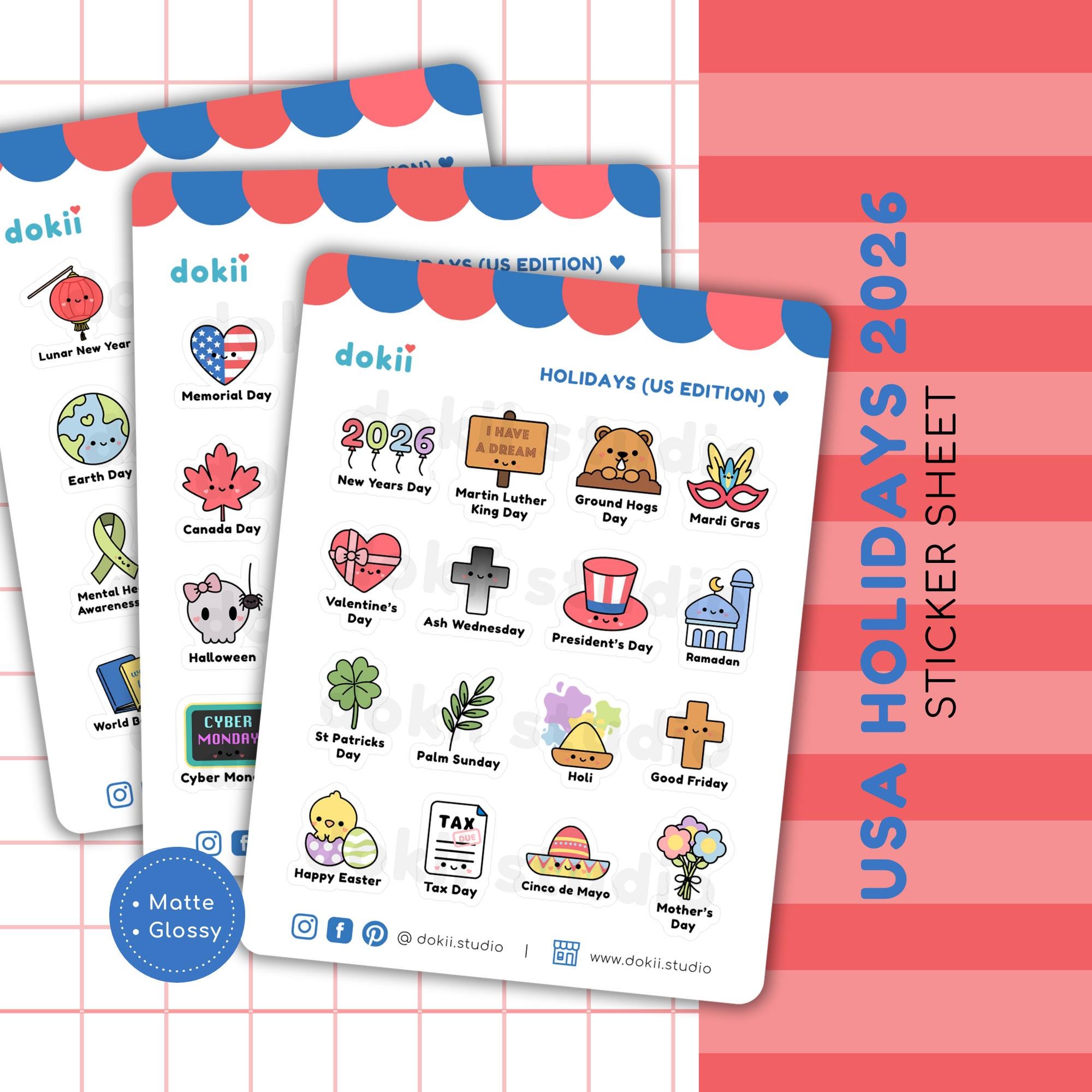 2026 USA Holidays Sticker Sheet | Kawaii US Calendar Stickers American ...
