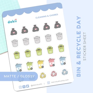 Adorable feuille d'autocollants pour poubelles et recyclage | Autocollants de l'agenda de recyclage Sac poubelle Poubelle à emporter Autocollants ordures ménagères Royaume-Uni