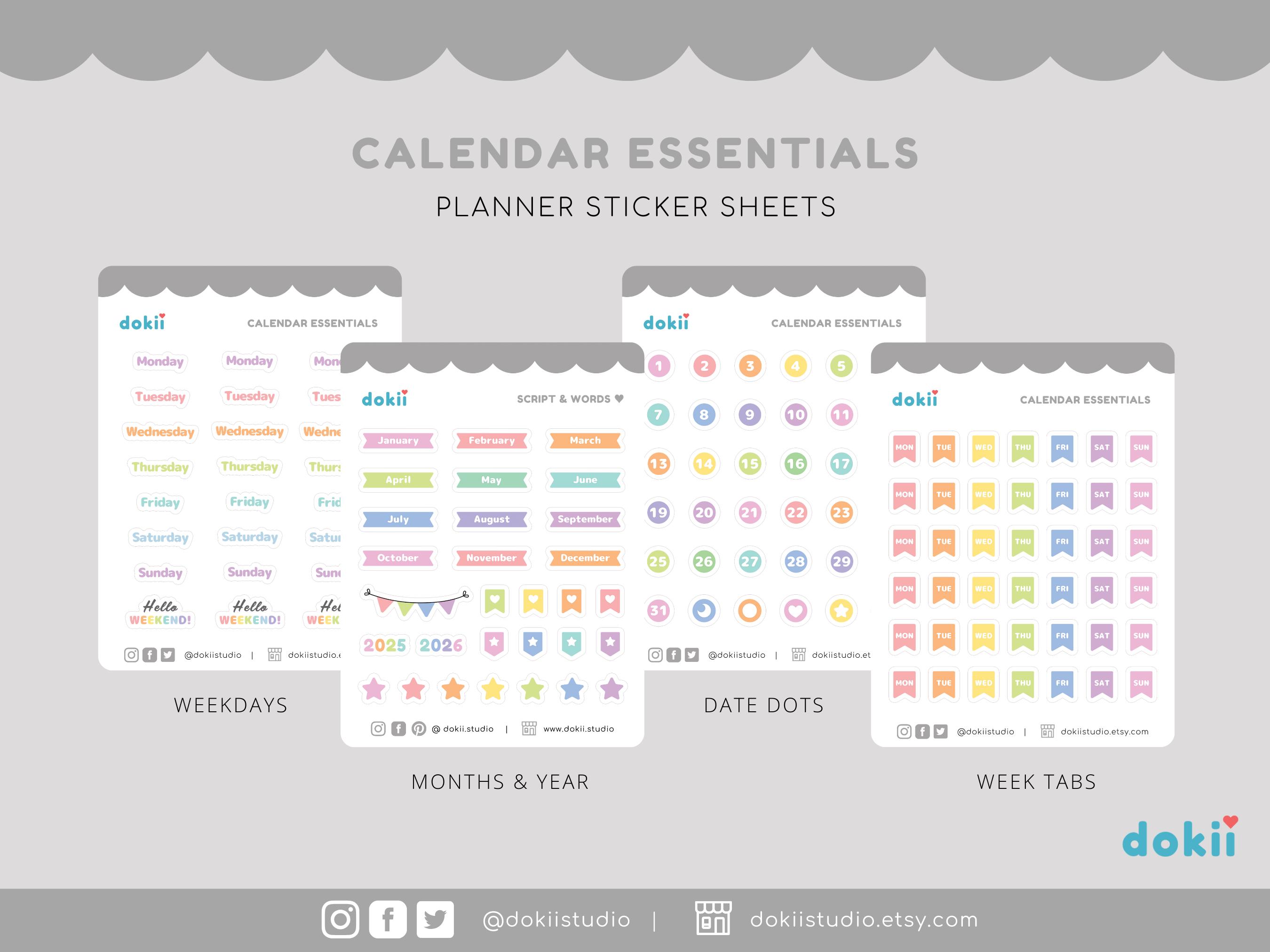 2025-2026 Calendar Planner Sticker Sheet | Cute Essential Days of the ...