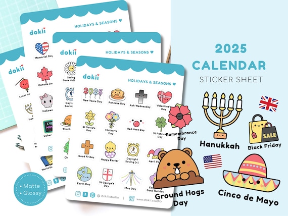 2026 Holidays Sticker Sheet | Cute Calendar Planner Stickers Seasons Public Holidays UK British / USA Yearly Events Sticker National Holiday