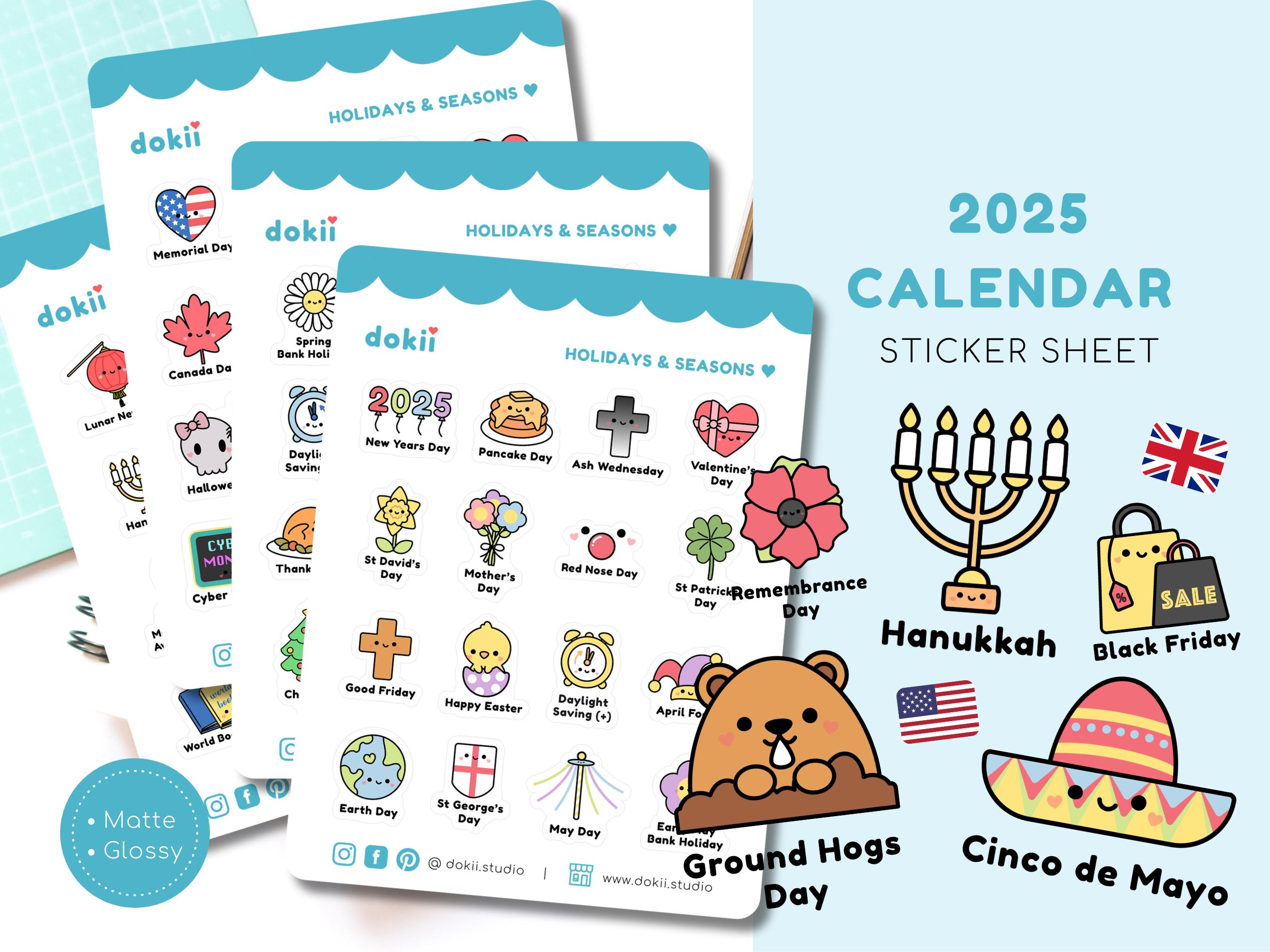 2026 Holidays Sticker Sheet | Cute Calendar Planner Stickers Seasons ...