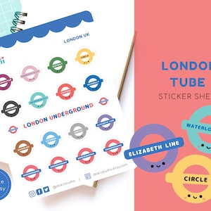 Kawaii London Tube Aufkleber | Niedliche britische Transport Untergrundaufkleber Reisen TFL NEU Elizabeth Line, Central, Nordic, Bakerloo