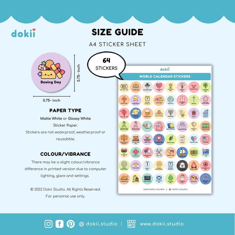 2026 World Calendar Sticker Sheet | 64 Cute Full Yearly Events Planner ...