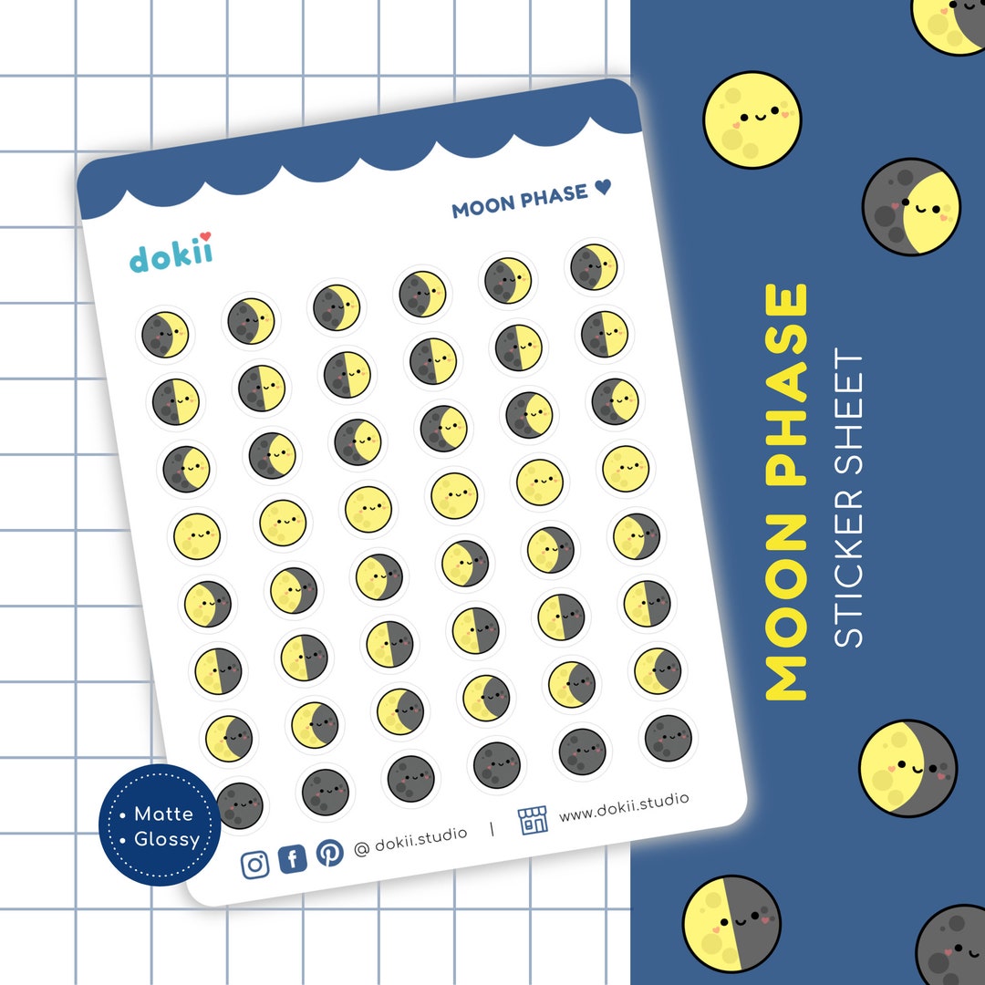 48 Moon Phase Sticker Sheet | Cute Moon Tracker Planner Sticker Icon ...