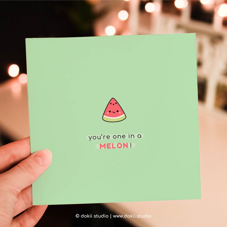 Cute Watermelon Card | One in a MELON! Card Watermelon Love Fruit Pun ...