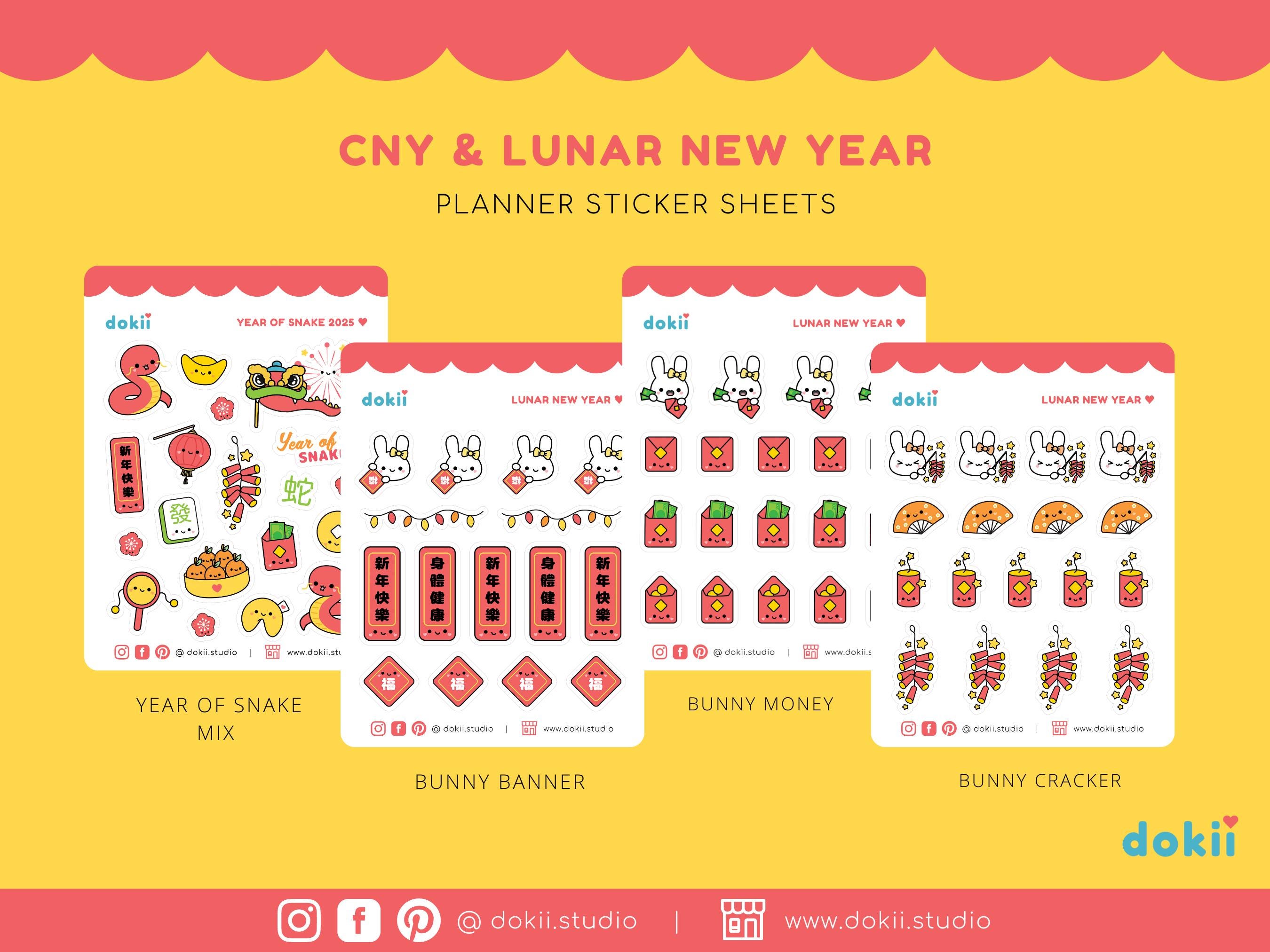 2025 Year of Snake Sticker Sheet | Cute Lunar New Year Planner Sticker ...