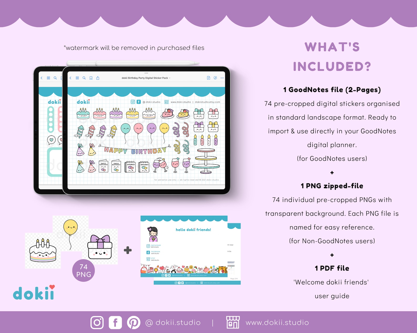 Kawaii Birthday Party Digital Sticker Pack | 74+ Cute Birthday ...