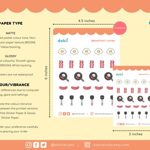 Pu&ograve; includere: Foglio di adesivi Breakfast Lover con una variet&agrave; di illustrazioni a tema colazione, tra cui uova, pancetta e spatole. Il foglio &egrave; disponibile in due dimensioni: standard (4,5 pollici per 6 pollici) e mini (3 pollici per 4 pollici).