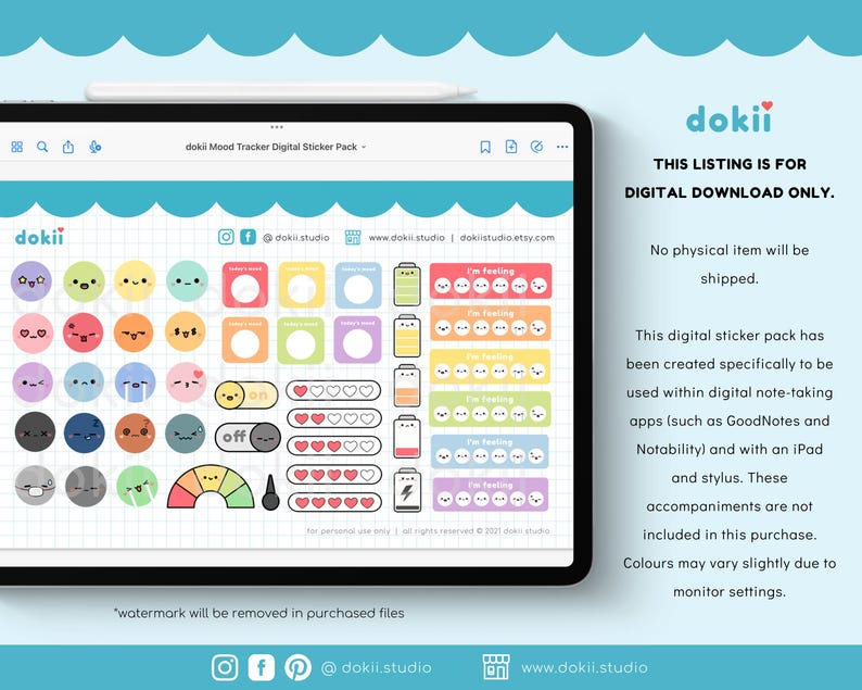 Cute Mood Tracker Digital Stickers | Kawaii Mood Stickers Goodnotes ...