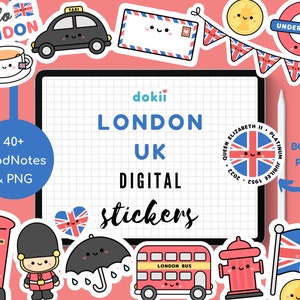 Kawaii London UK Digital Stickers, Cute United Kingdom Travel PNG Clipart GoodNotes Planner Sticker England Holiday King's Coronation