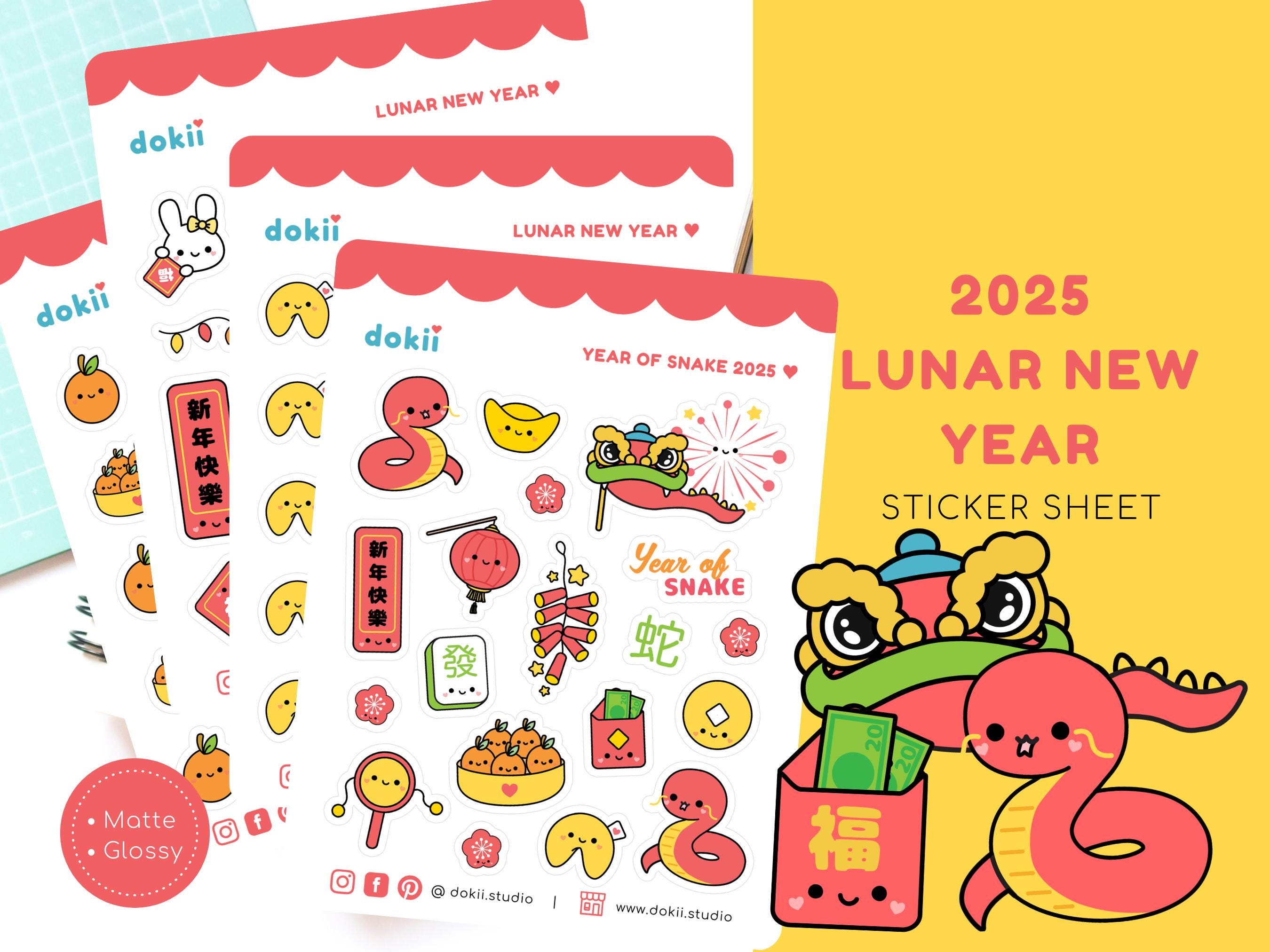 2025 Year of Snake Sticker Sheet | Cute Lunar New Year Planner Sticker ...