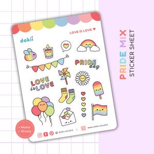 Foglio di adesivi Pride / Adesivi LGBTQ+ carini Adesivi Rainbow Pride Planner Adesivi per il mese dell'orgoglio Adesivi positivi per amore e amicizia Adesivi per il giorno dell'orgoglio