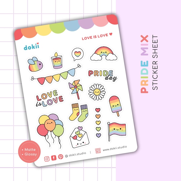 Pride Sticker Sheet | Cute LGBTQ+ Stickers Rainbow Pride Planner Stickers Pride Month Love & Friendship Positivity Stickers Pride Day