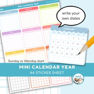 ONGEDATEERD minikalenderjaarstickers | Stickers kalendermaand 2026 ongedateerde kalender 2026 stickers januari tot december Bullet Journal-sticker