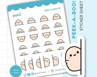 Cute Peek-A-Boo! Sticker Sheet | Kawaii Peeking Emoti Planner Stickers Peekaboo Box Corner Deco Stickers dokii Bean Character Stickers UK