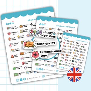 Leuke jaarlijkse evenementenplannerstickers 2026 | 39 kalenderstickers Leuke feestdagenstickers Schoolkalender Jaarstickers Schoolvakantie VK