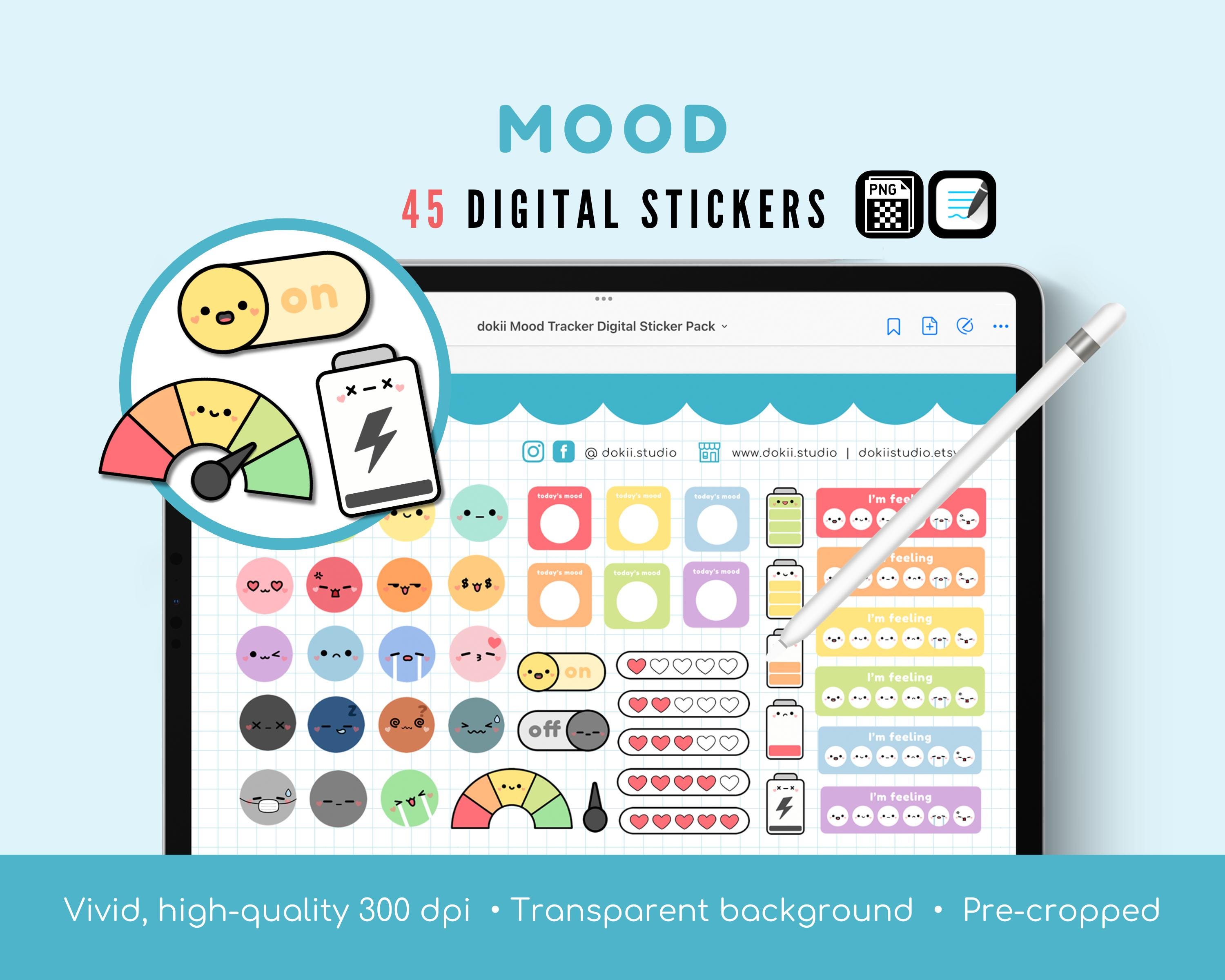 Cute Mood Digital Stickers | 45 Mood Tracker Stickers Goodnotes | Mood ...