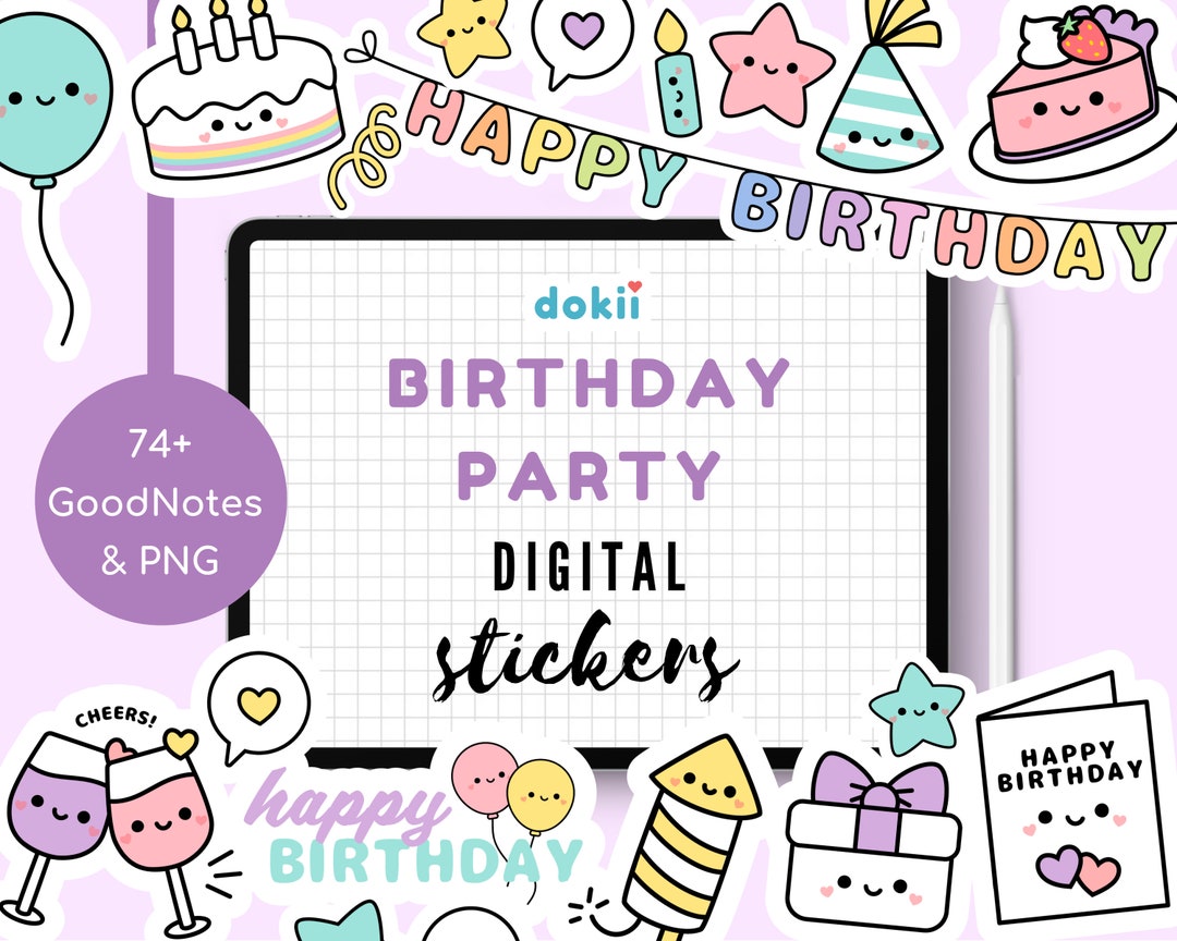 Kawaii Birthday Party Digital Sticker Pack | 74+ Cute Birthday ...