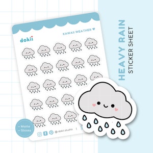 Heavy Rain Sticker Sheet | Cute Rainy Planner Sticker Weather Tracker Rain Icon Sticker Kawaii Weather Tracker Rainy Day Stickers Raining UK