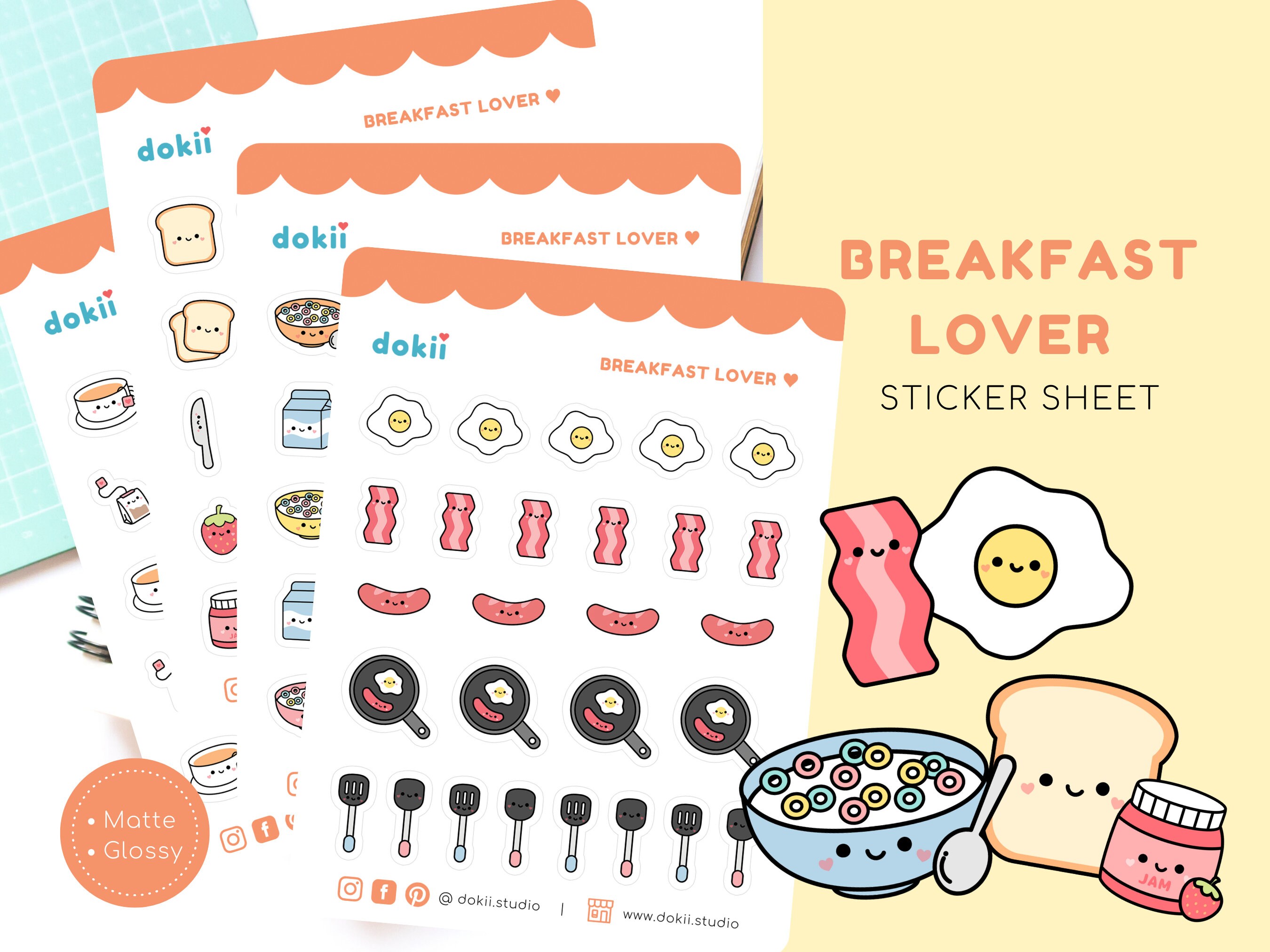 Kawaii Breakfast Lover Sticker Sheet | Cute Food Sticker Meal Planner ...