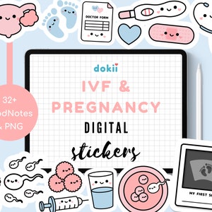 Kawaii IVF Pregnancy Digital Stickers Planner | Cute Baby IVF Planner GoodNotes & PNG Clipart Fertility Feminine Care Health Journal Tracker