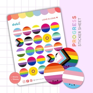 Foglio di adesivi MIX con bandiera dell'orgoglio / Adesivi carini LGBTQ+ Adesivi per planner con bandiera arcobaleno Adesivi per il mese dell'orgoglio Etichette circolari con bandiera dell'orgoglio