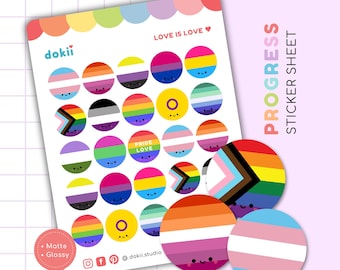 Hoja de pegatinas mixtas de la bandera del orgullo / Lindas pegatinas LGBTQ+ Pegatinas de planificador de la bandera del arcoíris Pegatinas del mes del orgullo Etiquetas circulares de la bandera del orgullo