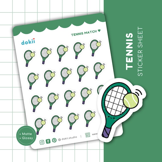 Kawaii Tennis Sticker Sheet | Cute Tennis Planner Stickers Sports Tennis Practice Tracker Sticker | Tennis Racket & Ball Wimbledon UK