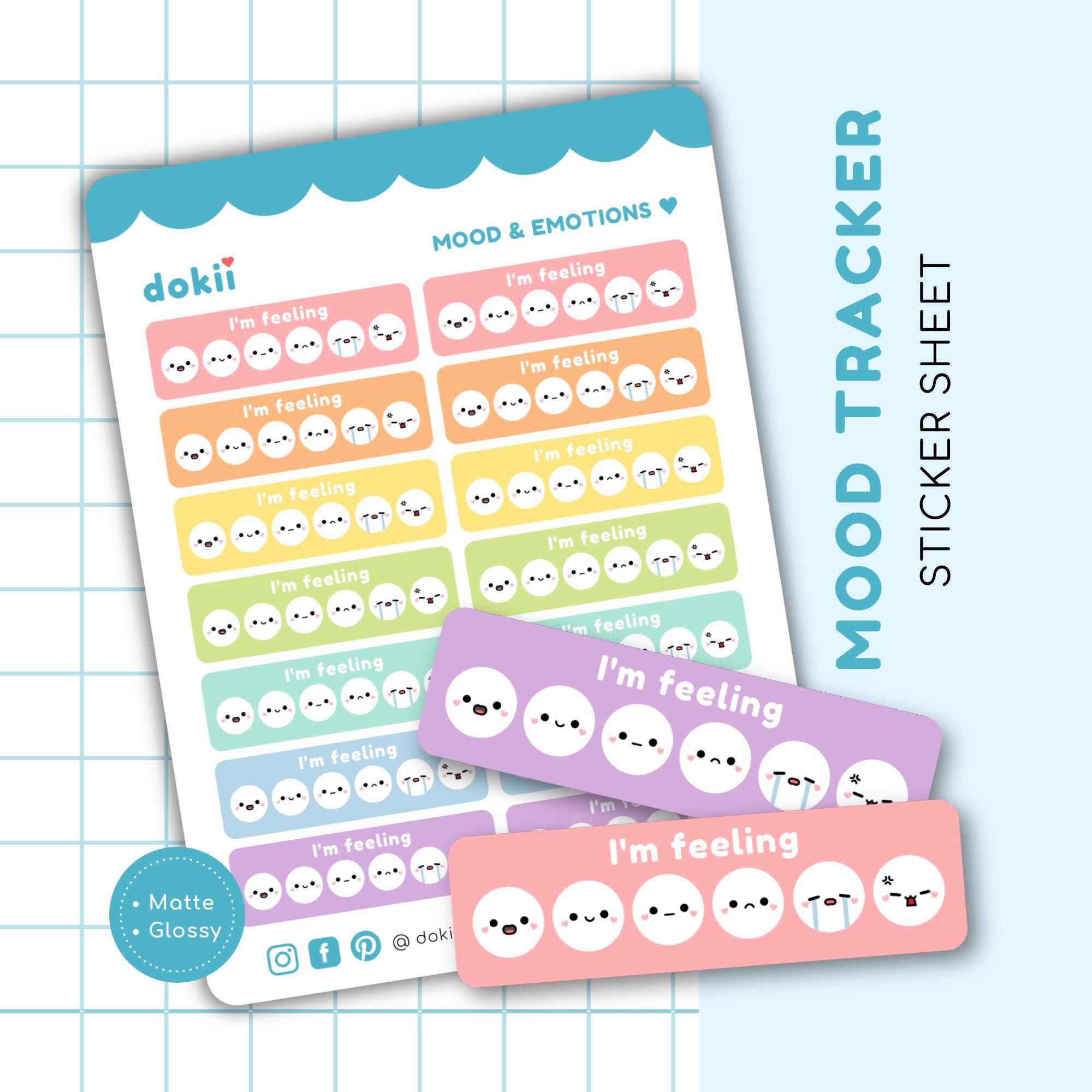 Cute Mood Tracker Sticker Sheet | Rainbow Mood Stickers Tracker Emoji ...