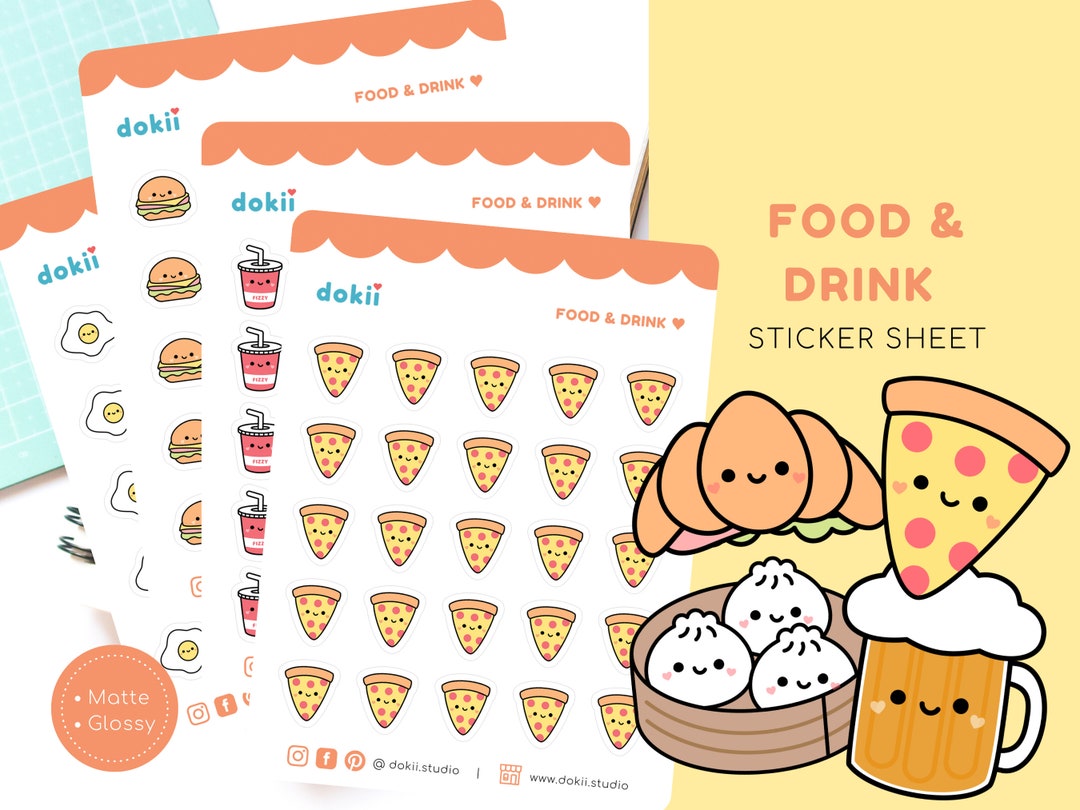 Kawaii Food & Drink Sticker Sheet | Cute Food Stickers Meal Planner ...